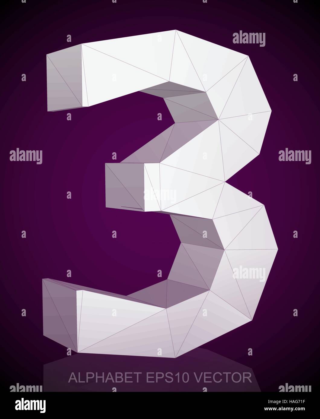Abstract White 3D 3 poligonale con la riflessione. Bassa poli alfabeto collezione. EPS 10 illustrazione vettoriale. Illustrazione Vettoriale