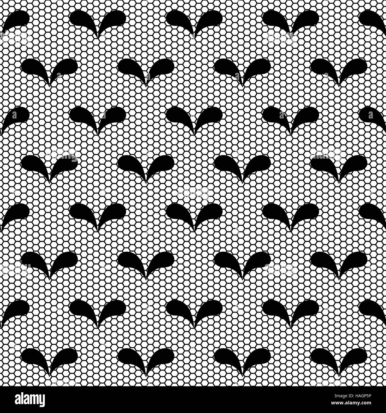 Seamless pizzo nero pattern su sfondo bianco Illustrazione Vettoriale