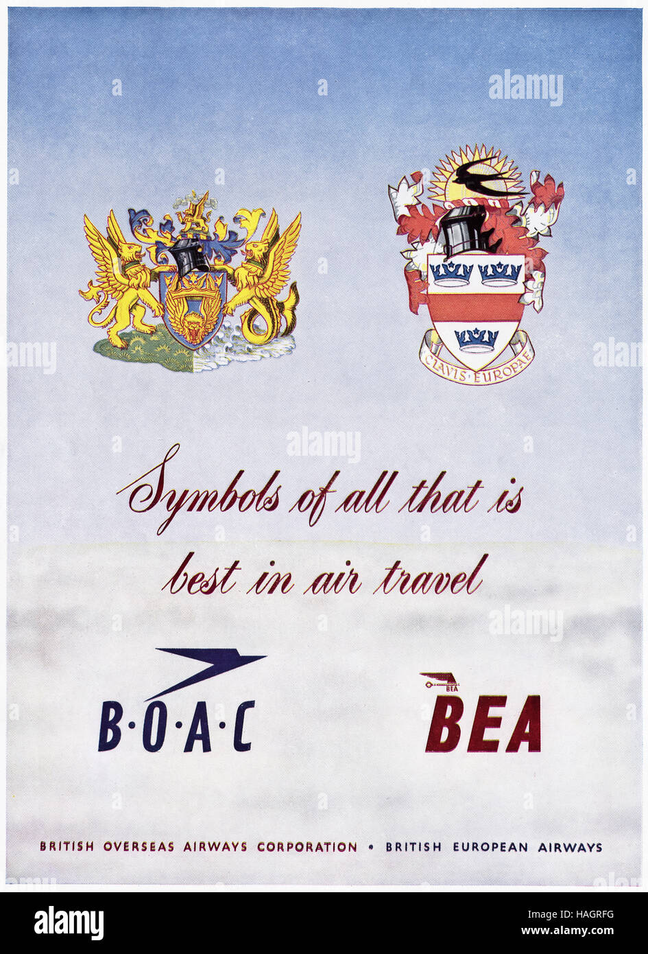Anni Cinquanta pubblicità pubblicità dal vecchio originale vintage 50s rivista inglese datato 1953 pubblicità per BOAC & BEA airways Foto Stock