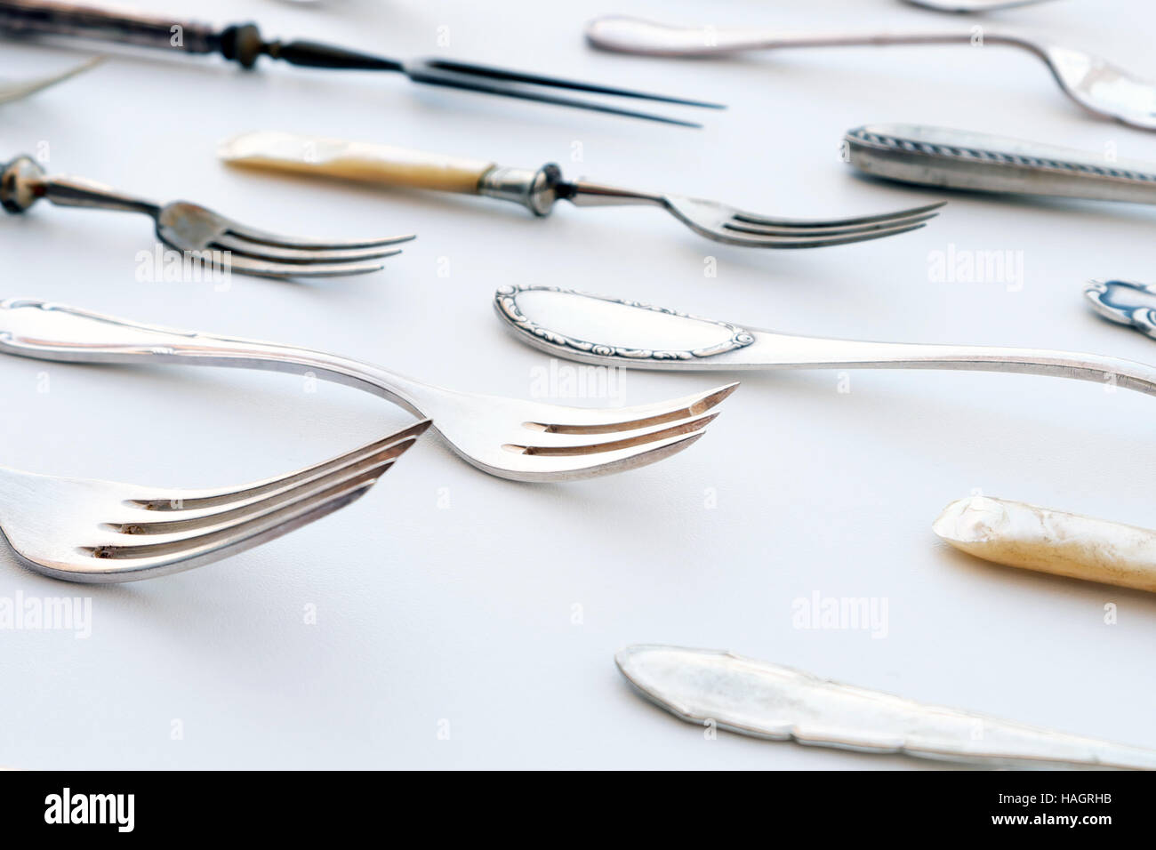 Coltello e forchetta pattern - annata splendida posate, posate in argento Foto Stock