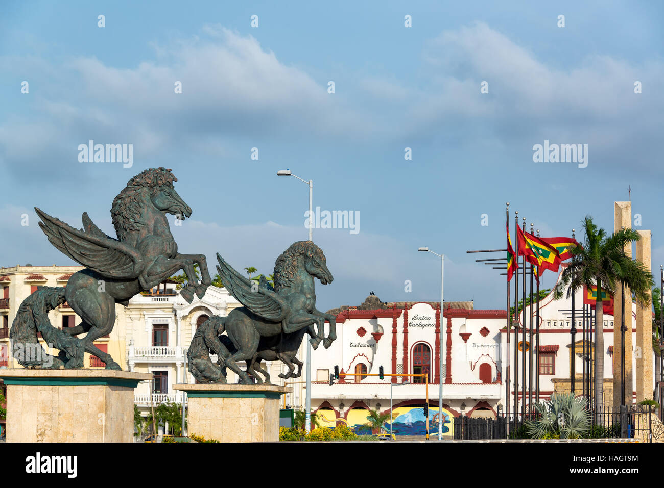 Pegasus statue vicino al centro convegni di Cartagena, Colombia Foto Stock
