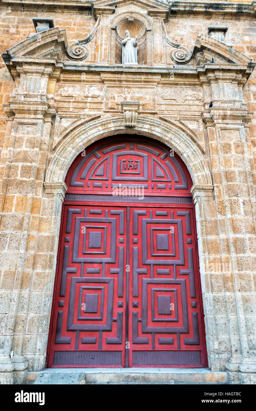 Entrata di San Pedro Claver chiesa a Cartagena, Colombia Foto Stock