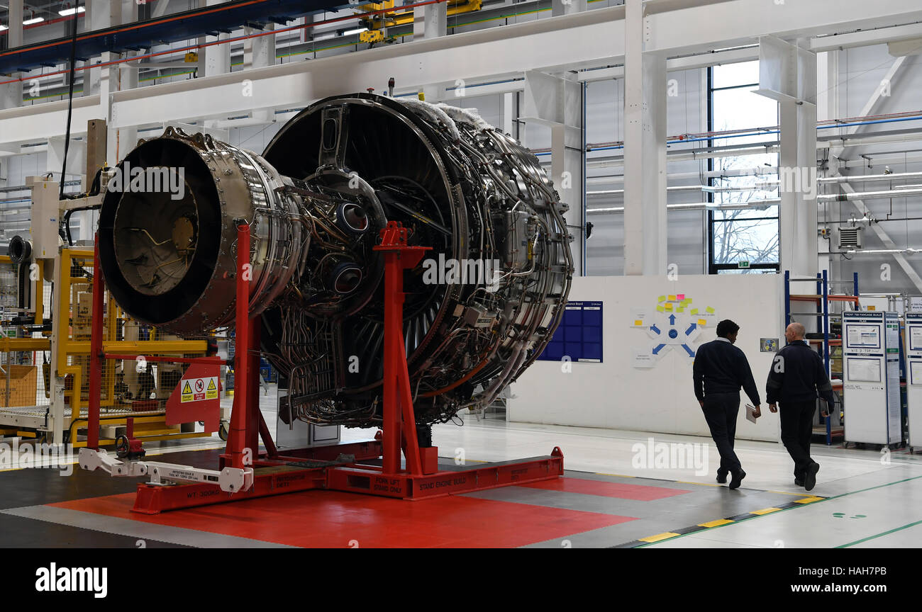 La Rolls Royce XWB gruppo motore linea presso la Rolls-Royce's aero engine fabbrica in Derby. Foto Stock