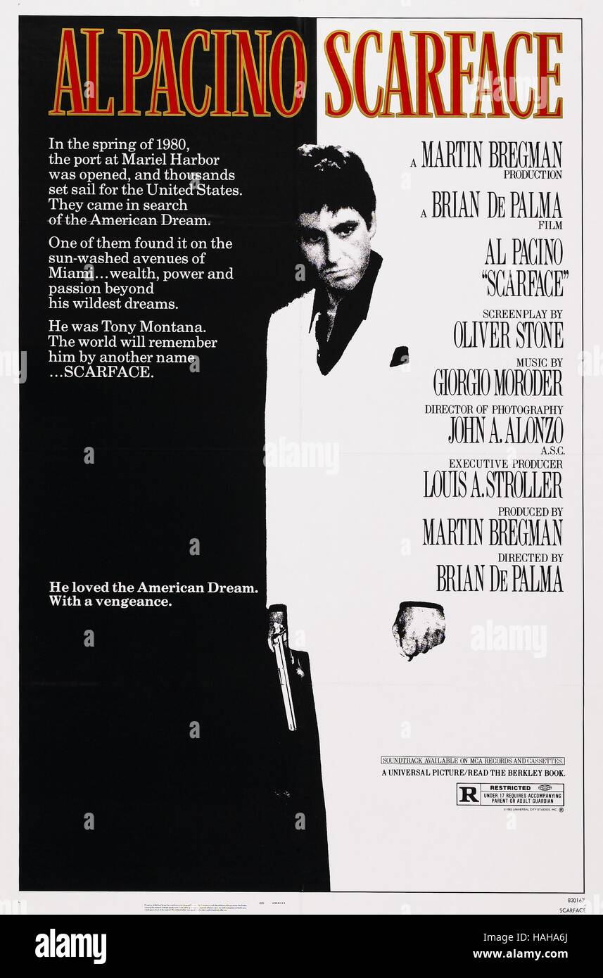 Scarface Anno : 1983 USA Direttore : Brian De Palma Al Pacino Movie poster (USA) Foto Stock