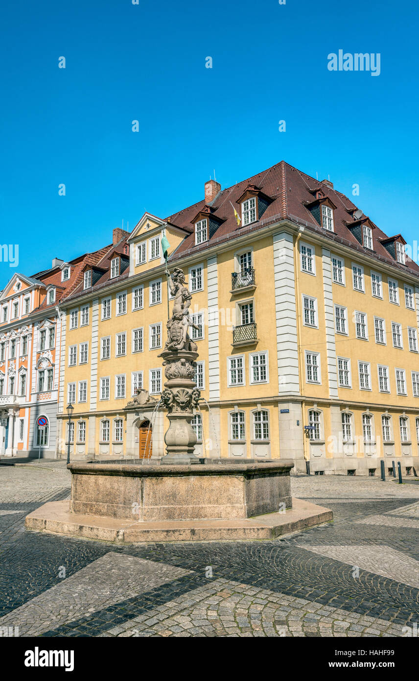 Fontana presso l'Obermarkt a Goerlitz, Sassonia, Germania Foto Stock