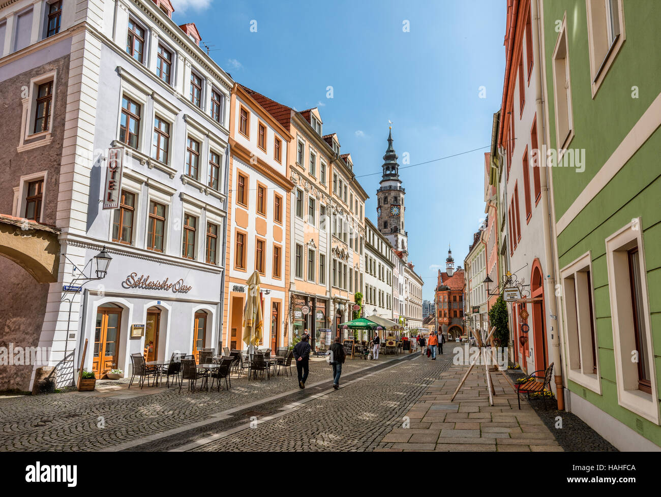 Città vecchia presso l'Obermarkt a Goerlitz, Sassonia, Germania Foto Stock