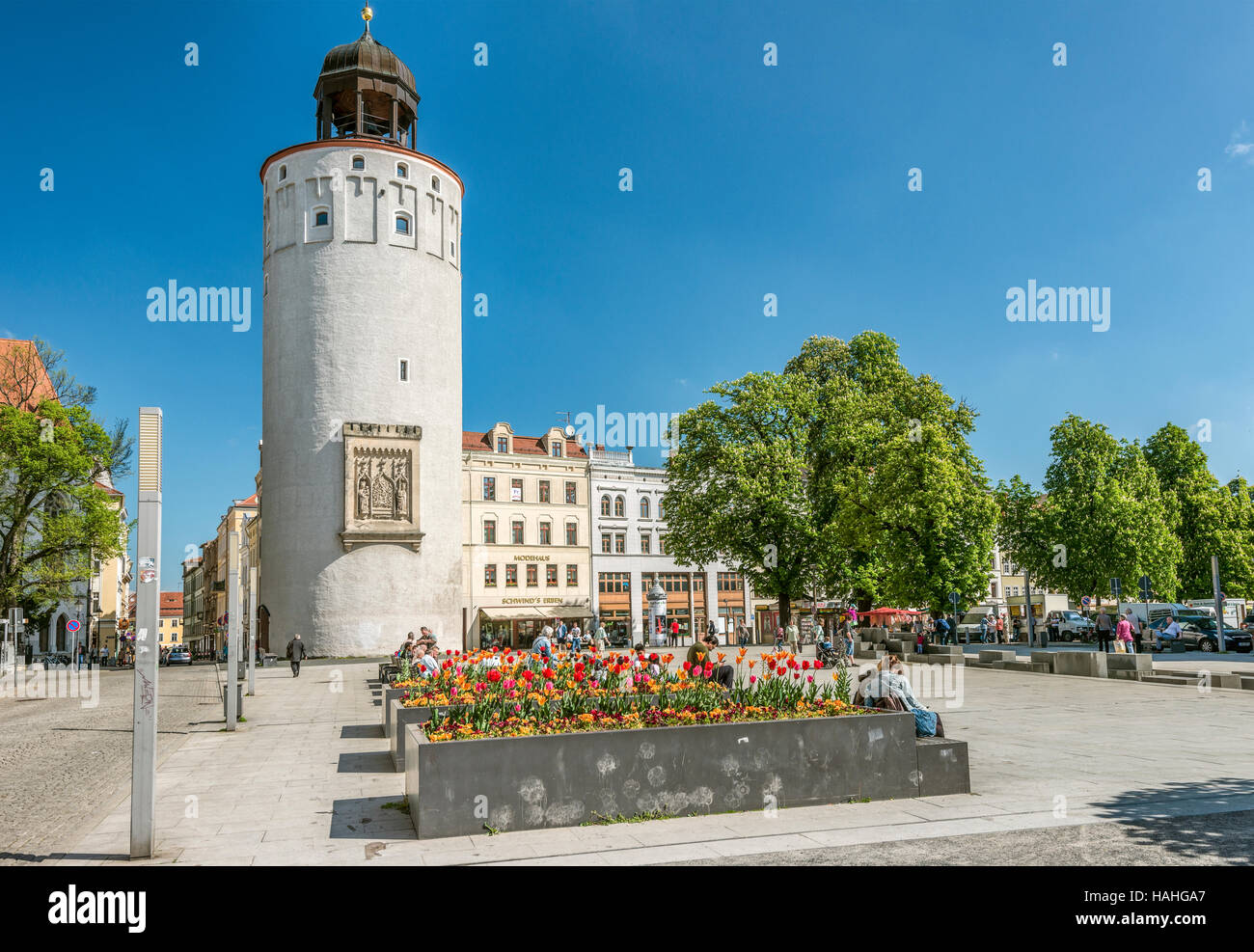 Dicker Turm o Frauenturm Torre nel centro storico di Goerlitz, Sassonia, Germania Foto Stock