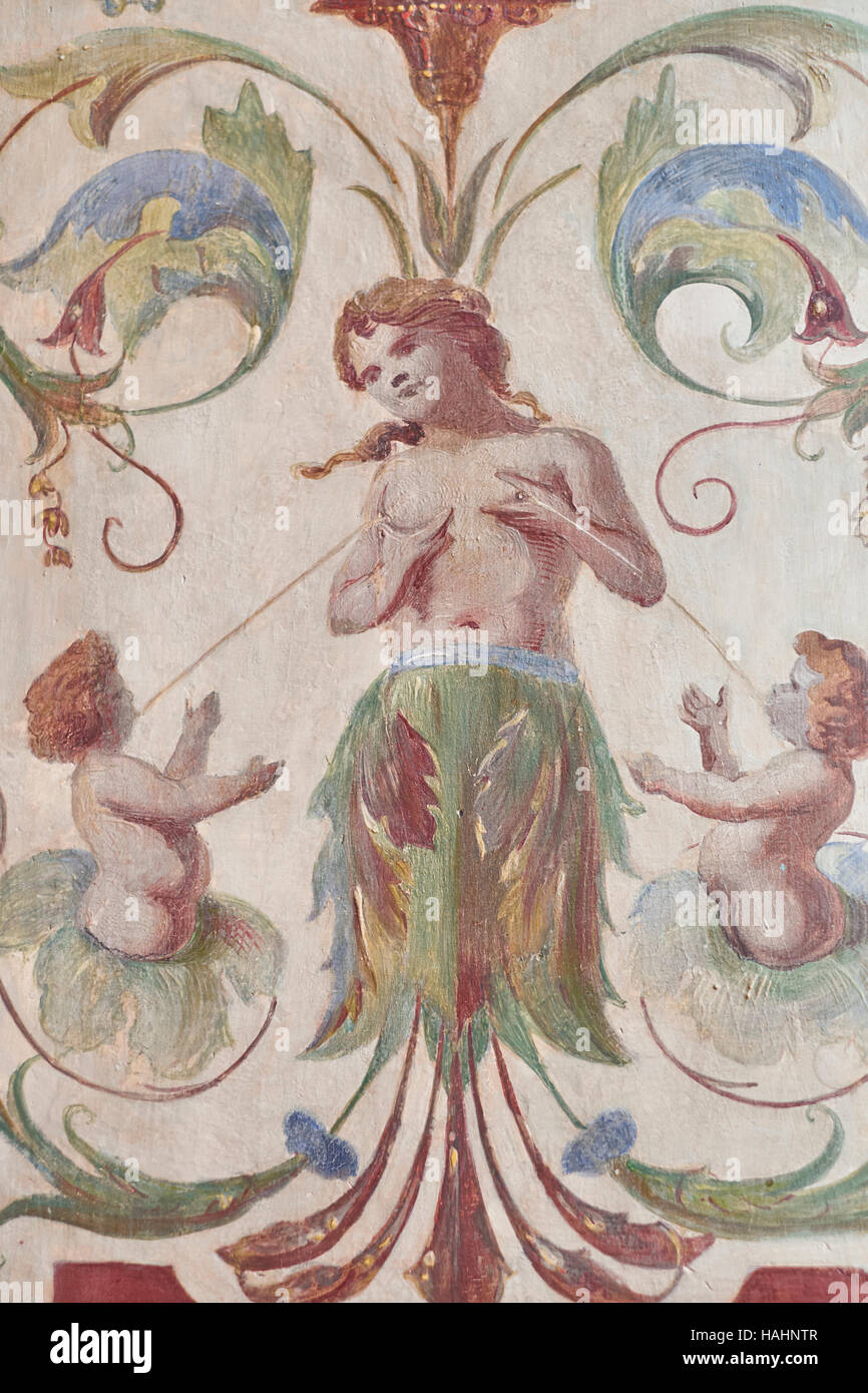 Affresco e dettagli ornamentali di Villa Farnesina. Roma, Italia Foto Stock