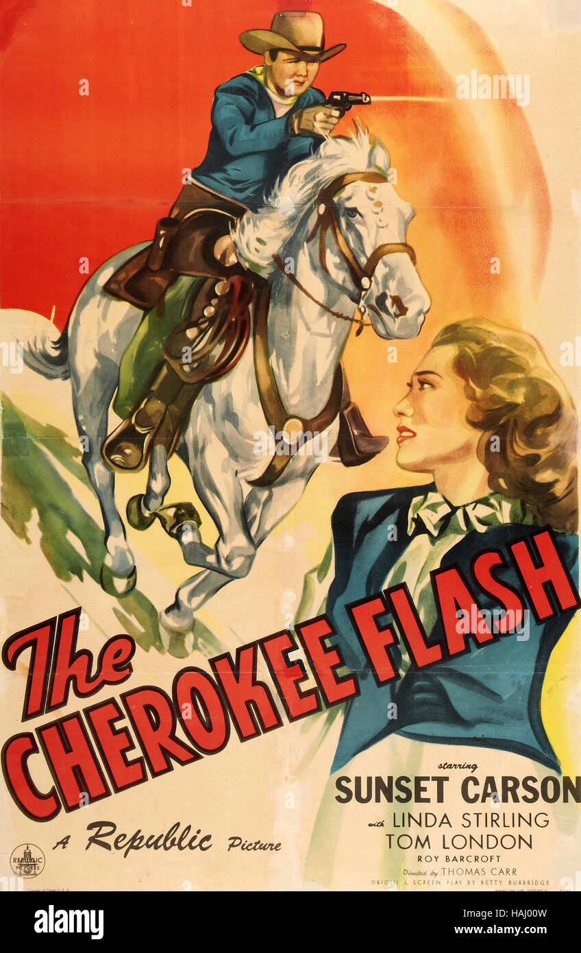 Il FLASH CHEROKEE 1945 Repubblica film con Linda Stirling e tramonto Carson Foto Stock