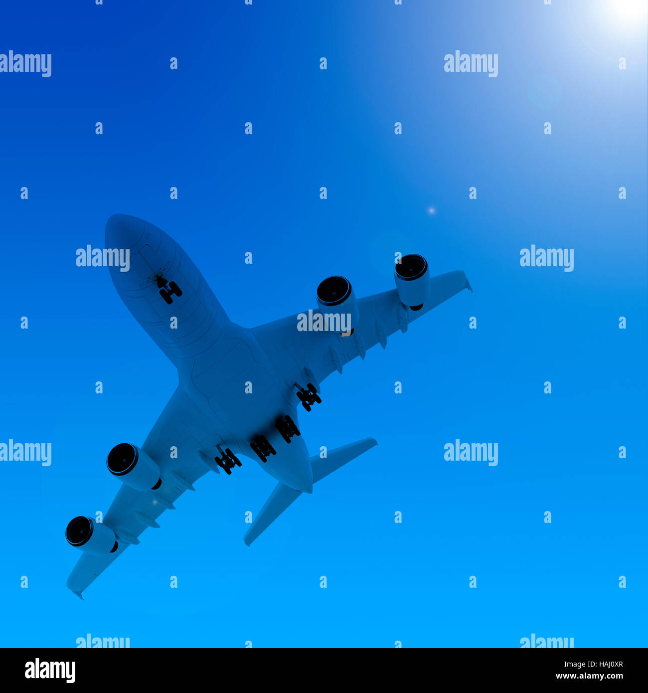 In aereo nel cielo blu Foto Stock