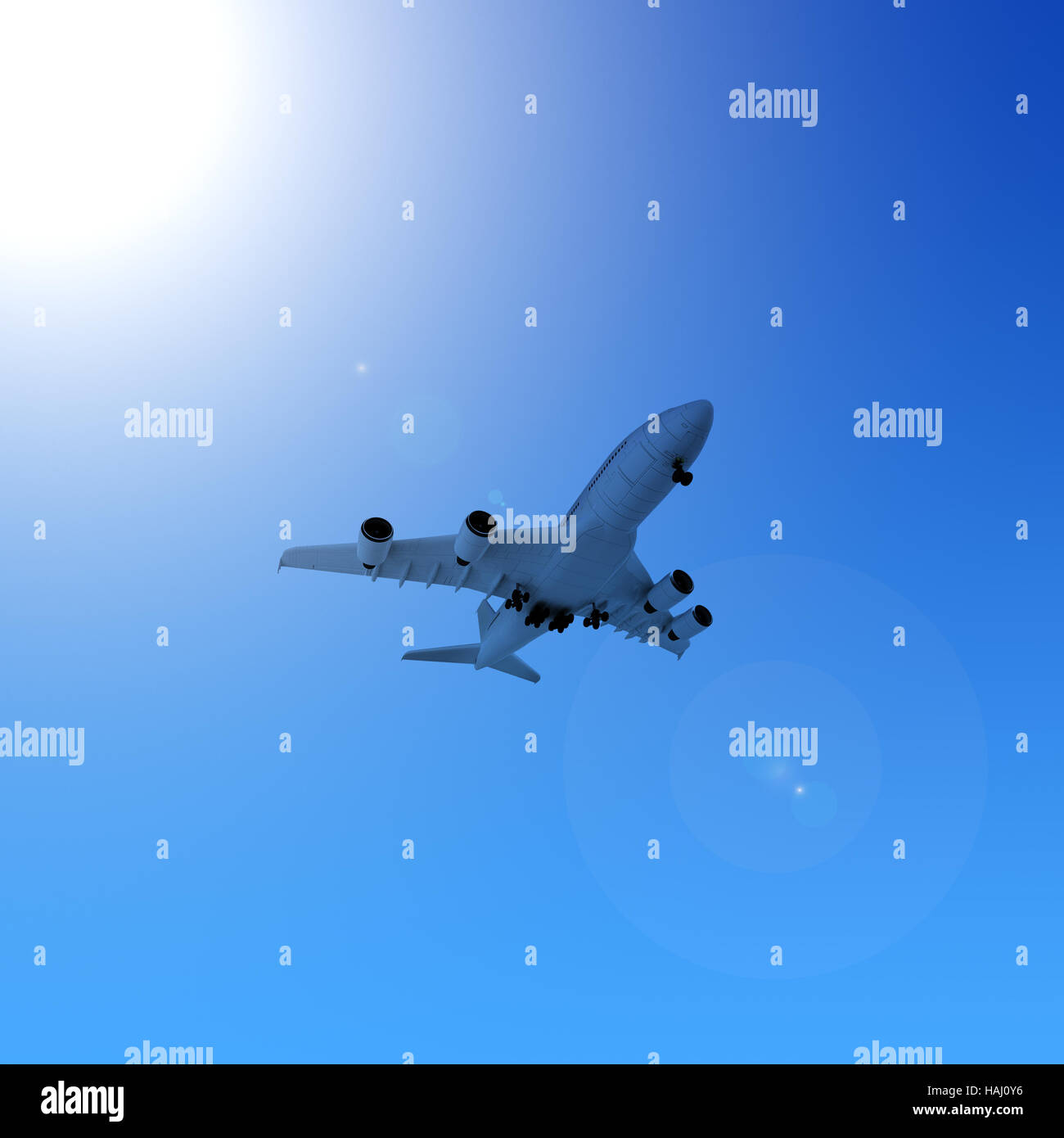 In aereo nel cielo blu Foto Stock