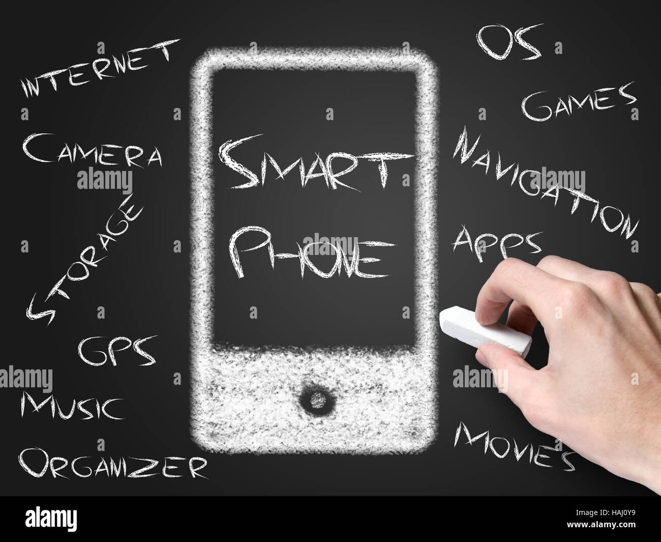 Smartphone su lavagna Foto Stock