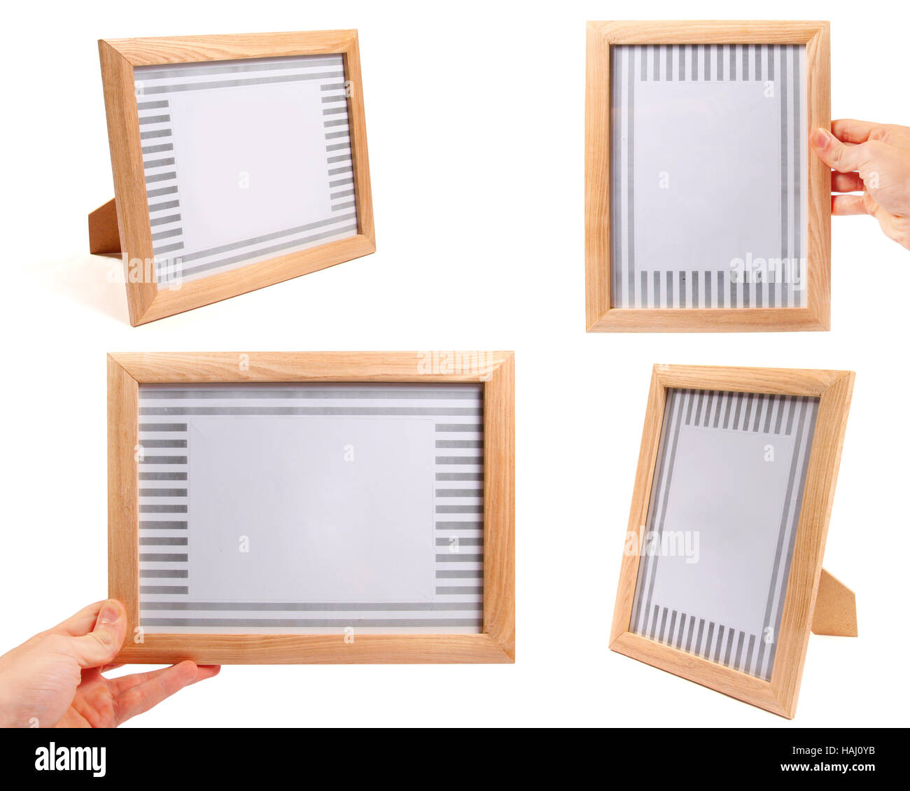 Immagine di legno cornici isolate su sfondo bianco Foto Stock
