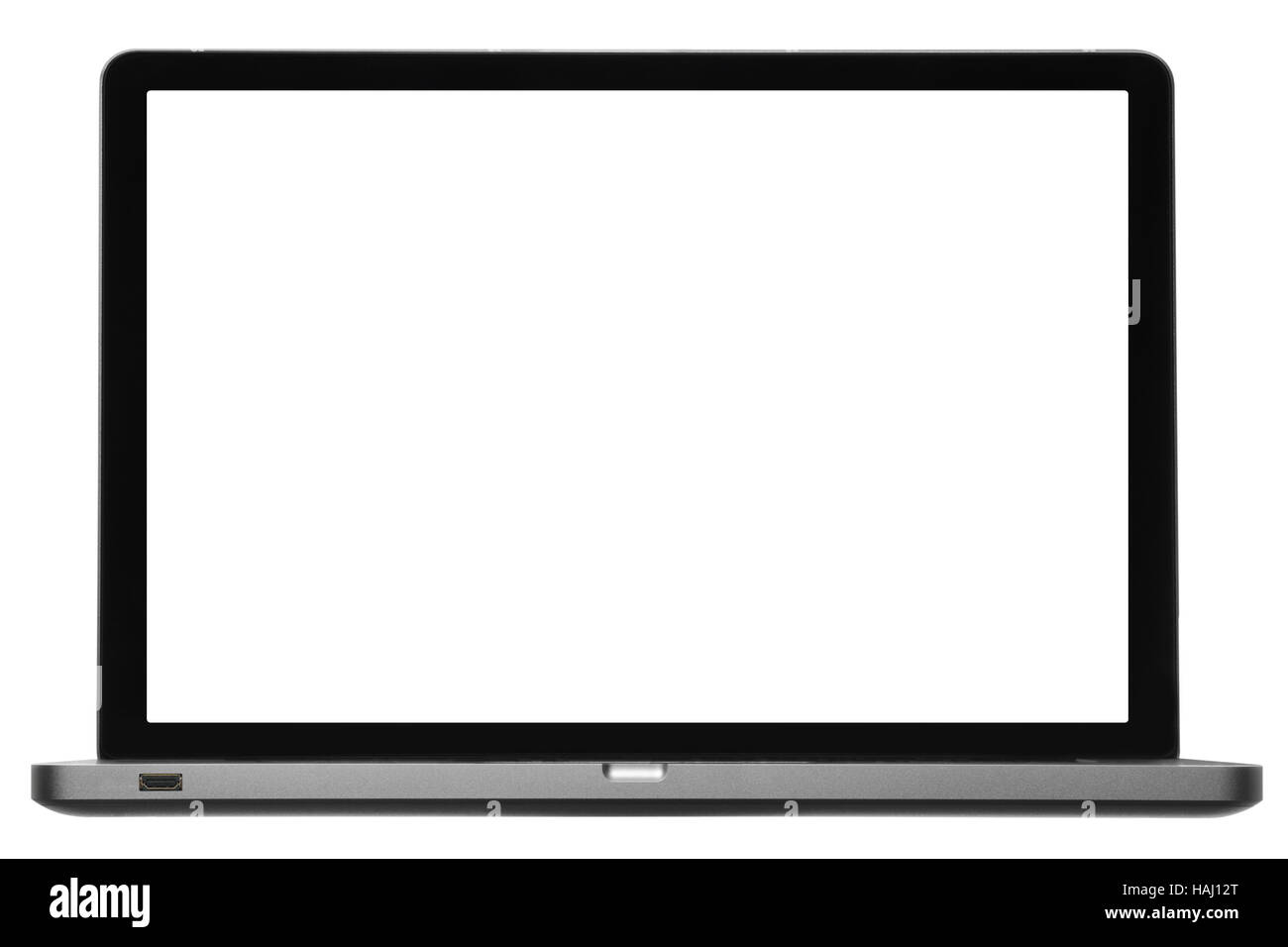 Computer portatile con monitor bianco isolato su sfondo bianco Foto Stock