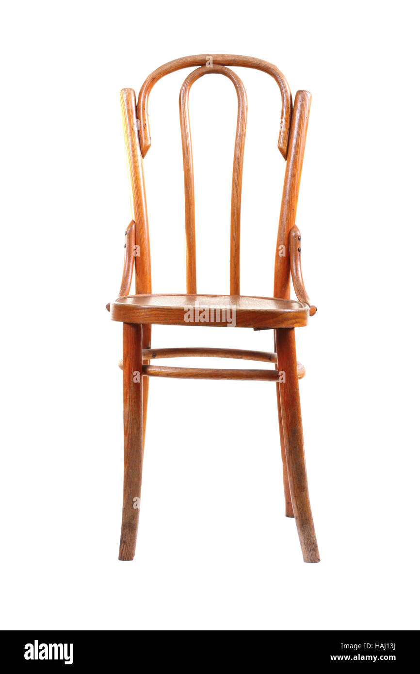 Antiquariato sedia in legno isolato su sfondo bianco Foto Stock