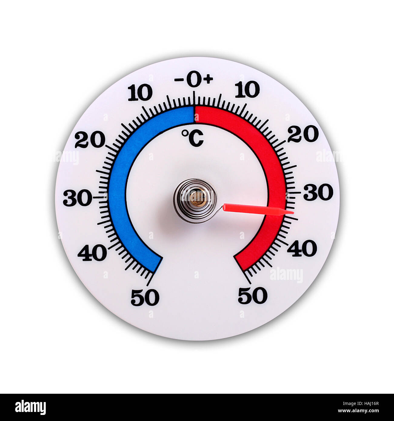 Meteo termometro isolati su sfondo bianco Foto Stock