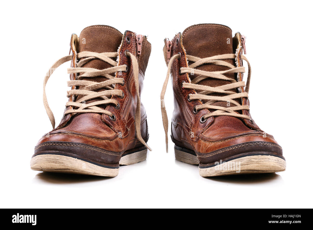 Marrone stivali in pelle Foto Stock