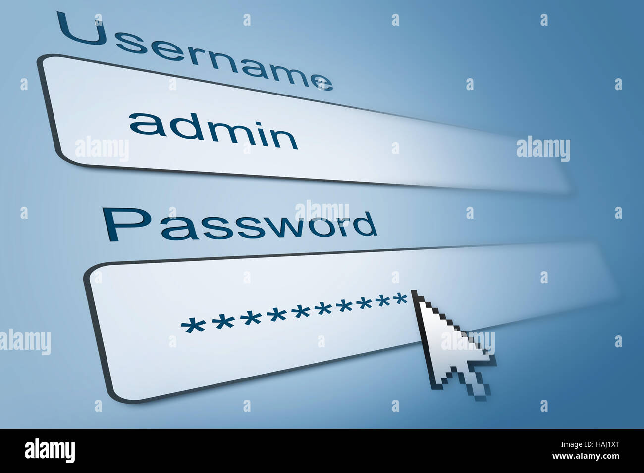 Effettuare il login con username e password nel browser internet Foto Stock