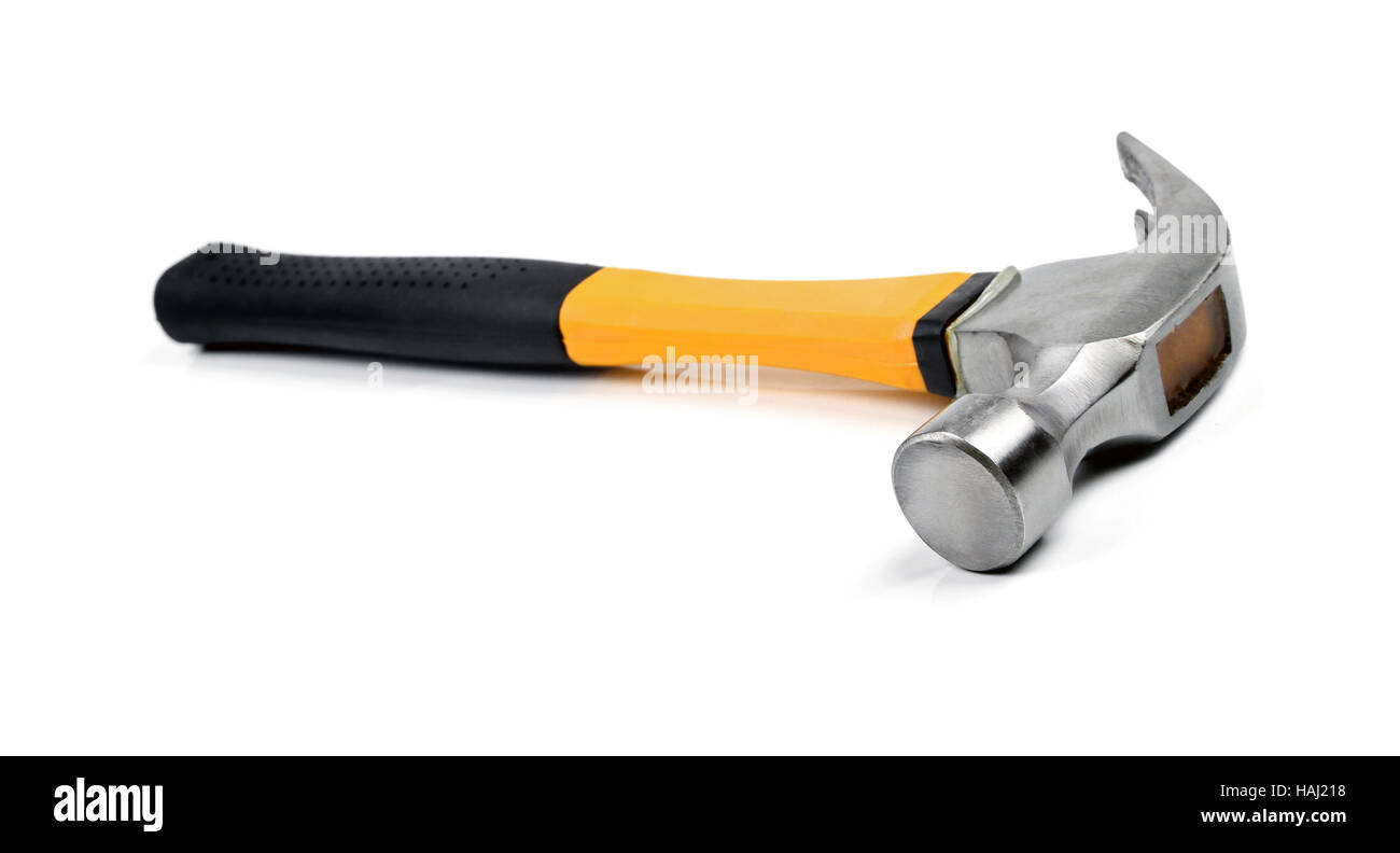 Martello di colore giallo su sfondo bianco Foto Stock