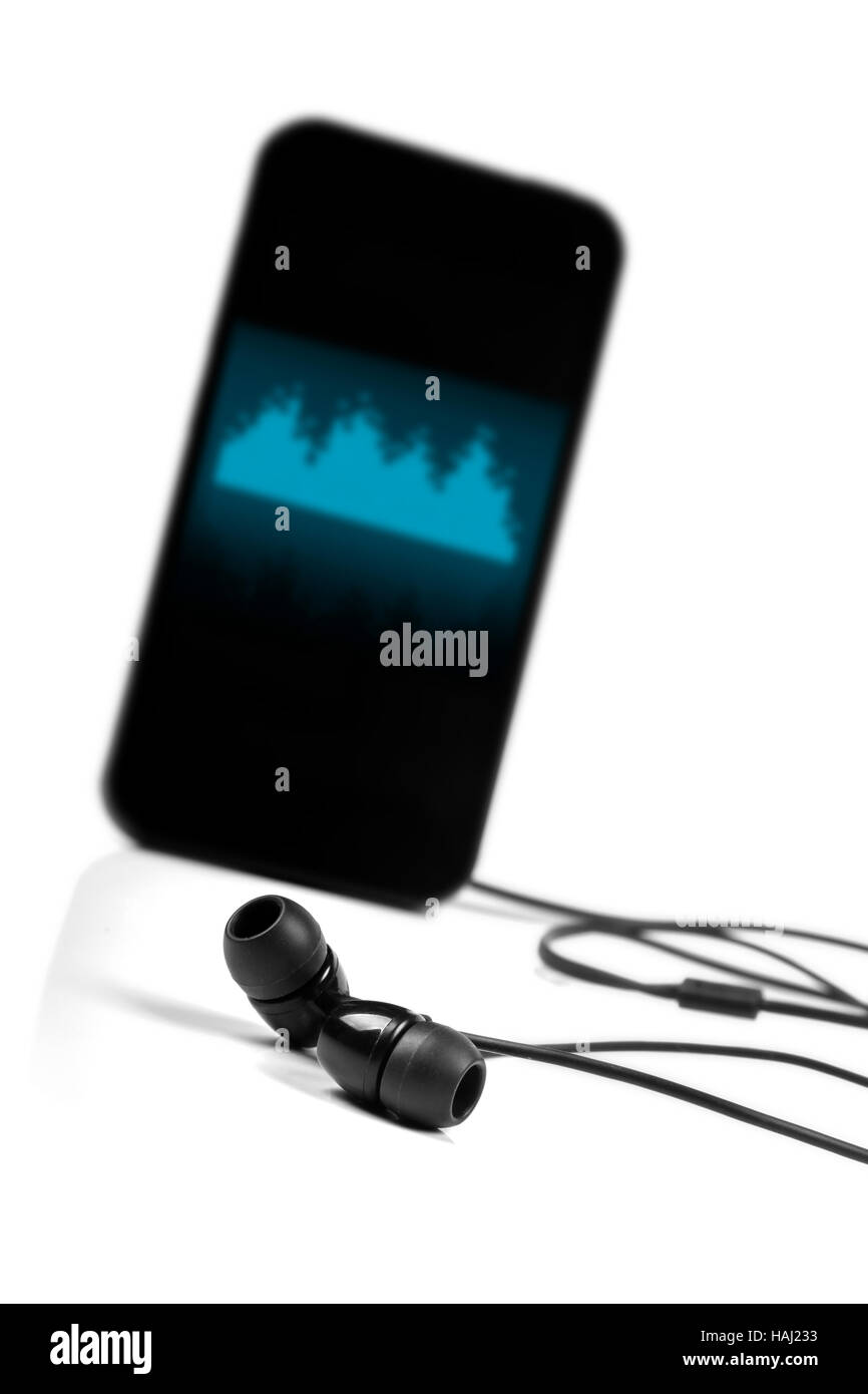 Music Player smart phone isolato su bianco Foto Stock