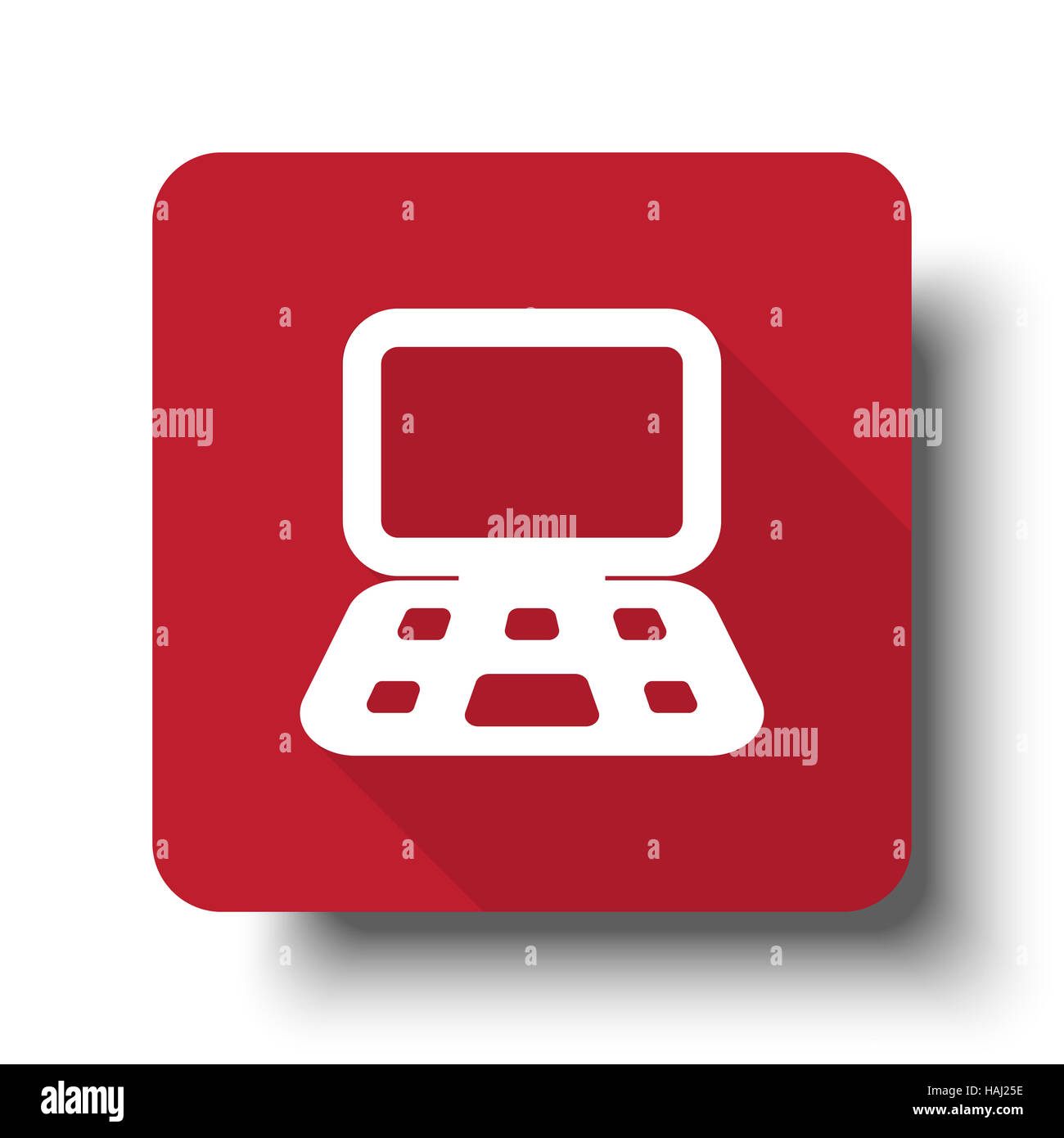 Appartamento Computer web icona sul pulsante rosso con ombra Foto Stock