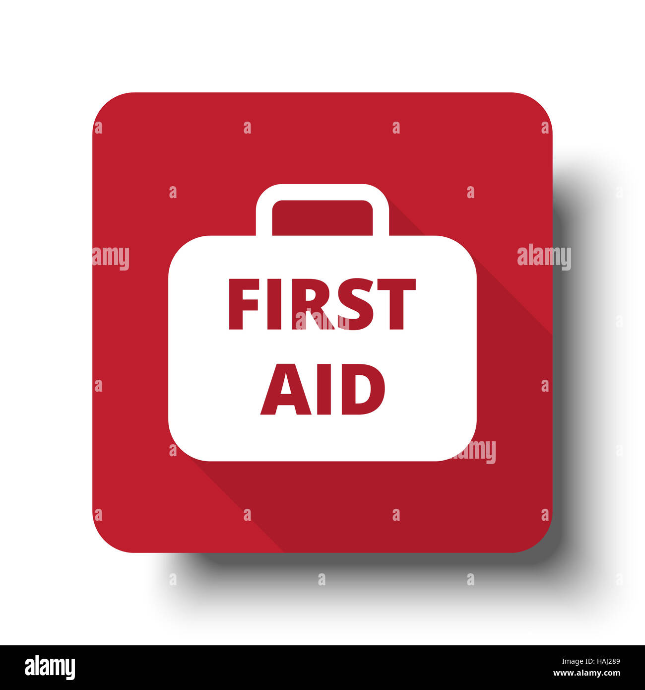 Appartamento Kit di primo soccorso icona web sul pulsante rosso con ombra Foto Stock
