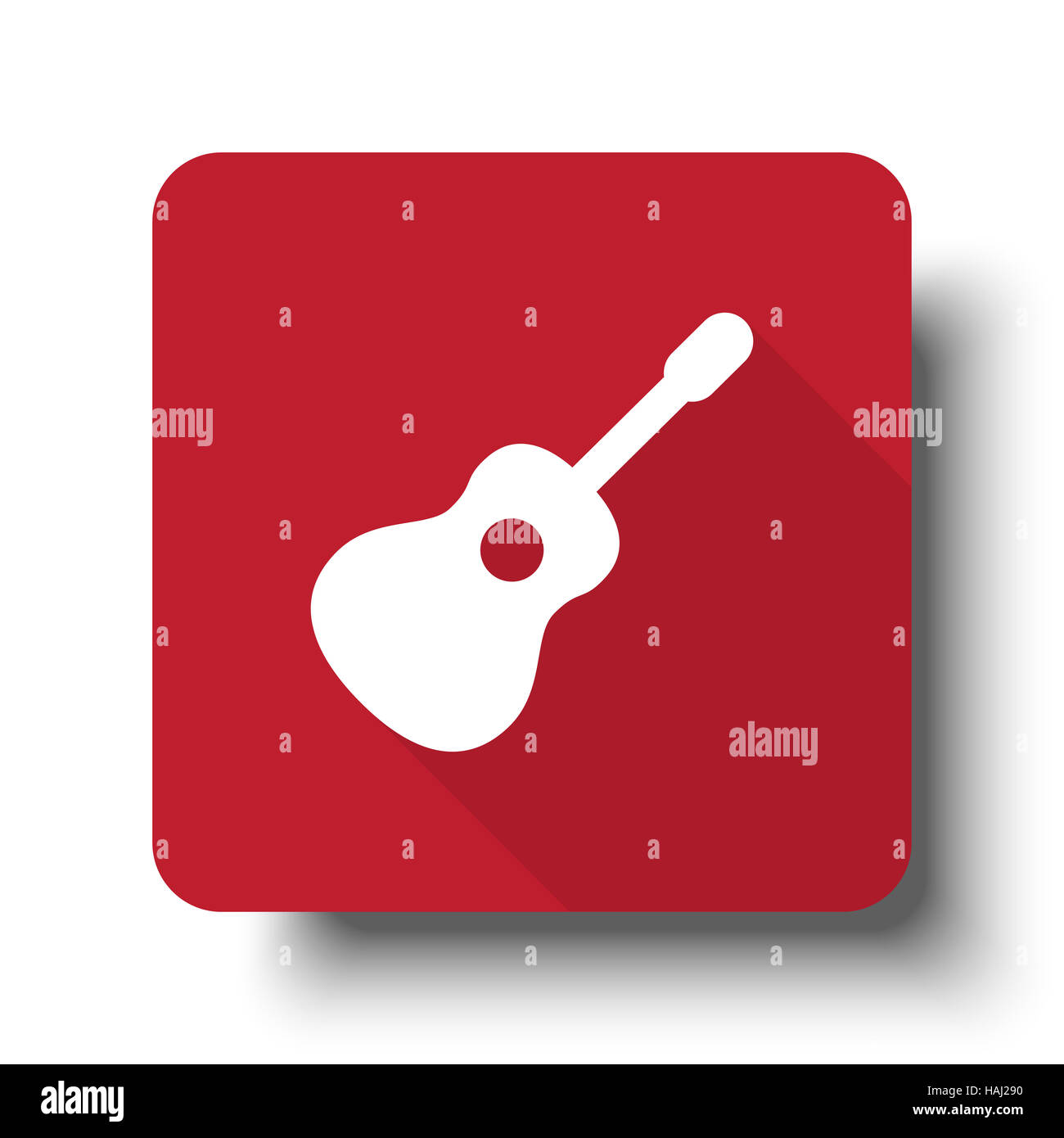 Piatto web chitarra icona sul pulsante rosso con ombra Foto Stock