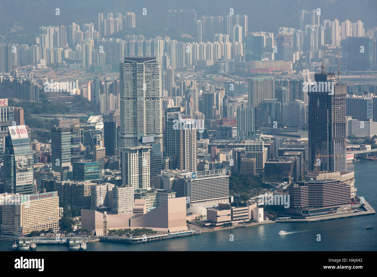Vista dal Victoria Peak su Central, Isola di Hong Kong, Hong Kong, Cina, Asia Foto Stock