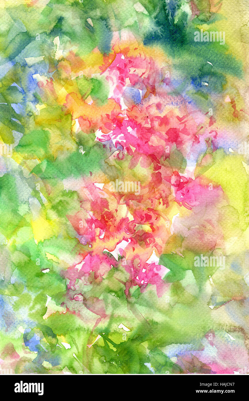 Fiori astratti pittura ad acquerello. Molla di fiori multicolori Foto Stock