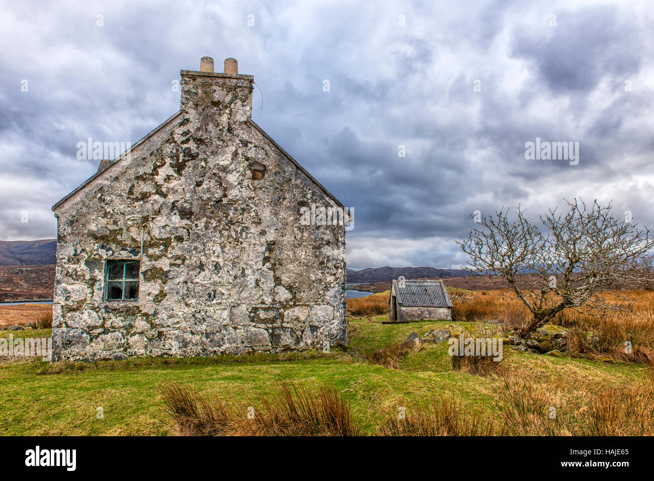 Casa abbandonati, Lewis e Harris, Ebridi, Scozia Foto Stock