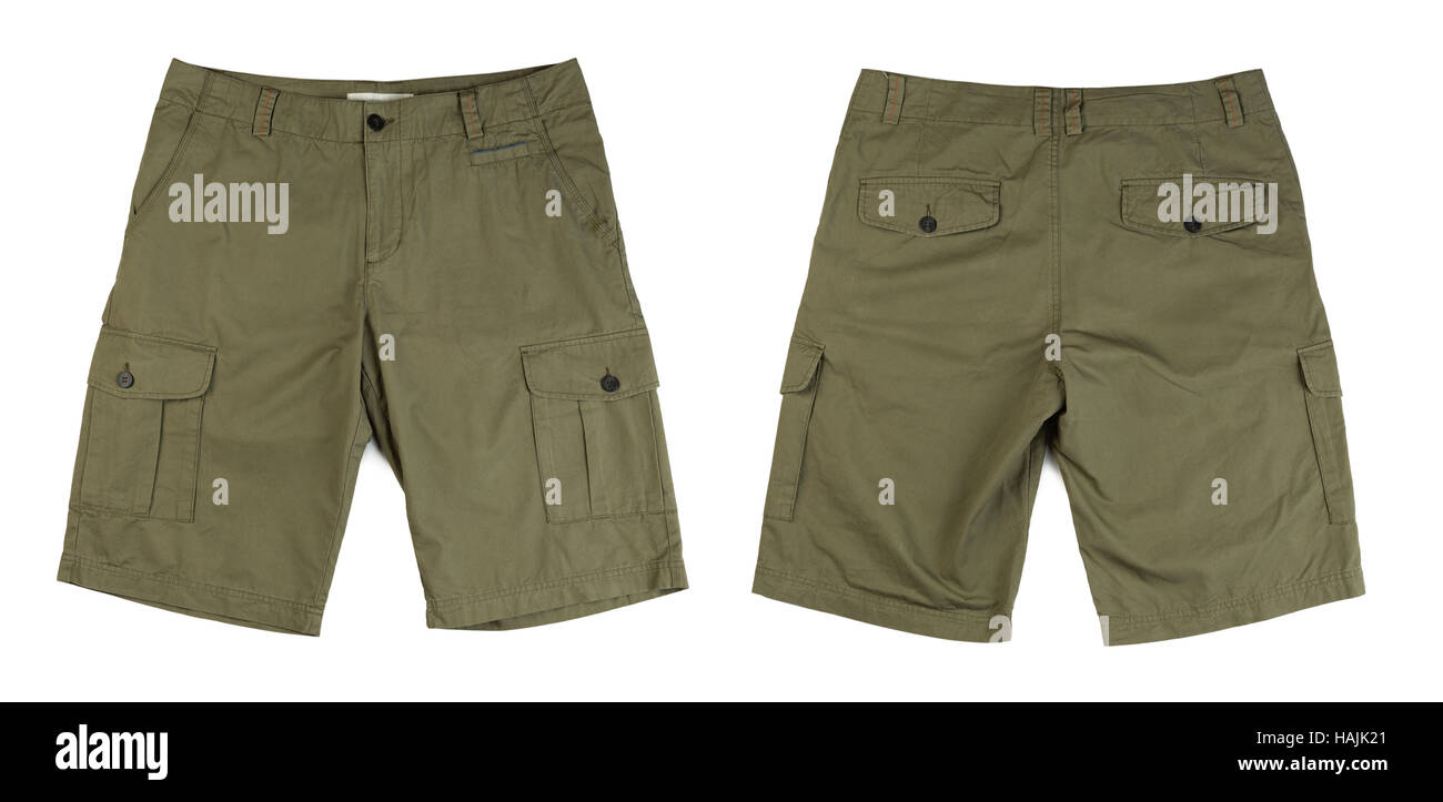 Collage. Cargo Shorts. Isolare il bianco. L'immagine è composta da numerose fotografie. Foto Stock