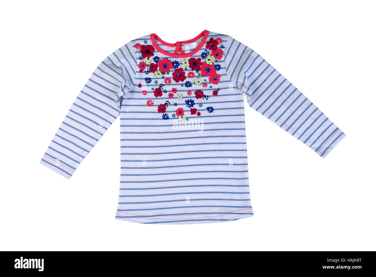 Bambini maglione a righe con maniche lunghe. Isolare il bianco. Foto Stock