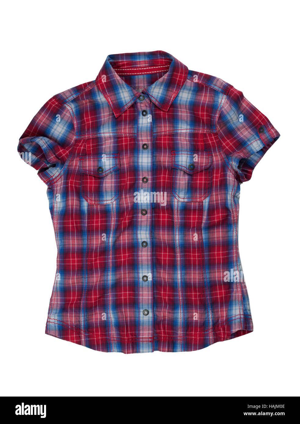 Red plaid shirt donna, isolare su sfondo bianco Foto Stock