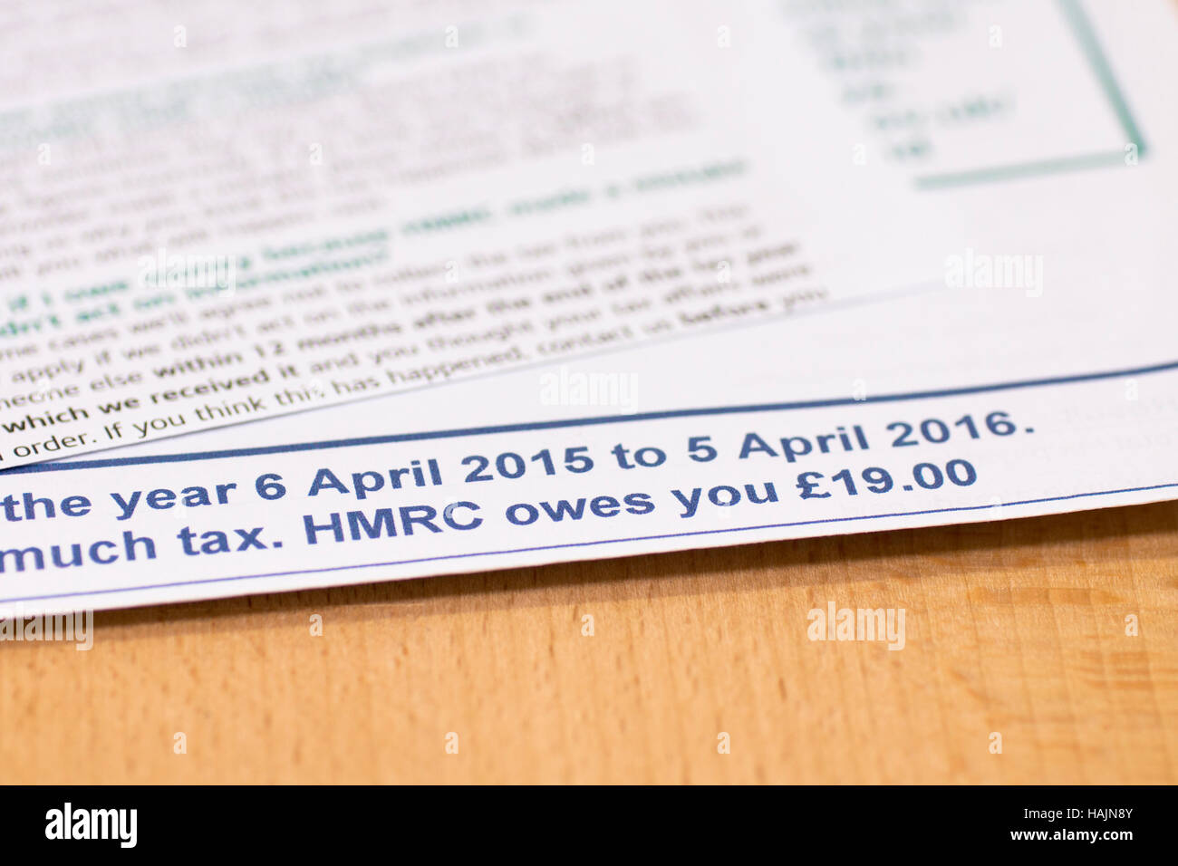HMRC imposta sul reddito lettera di restituzione Foto Stock
