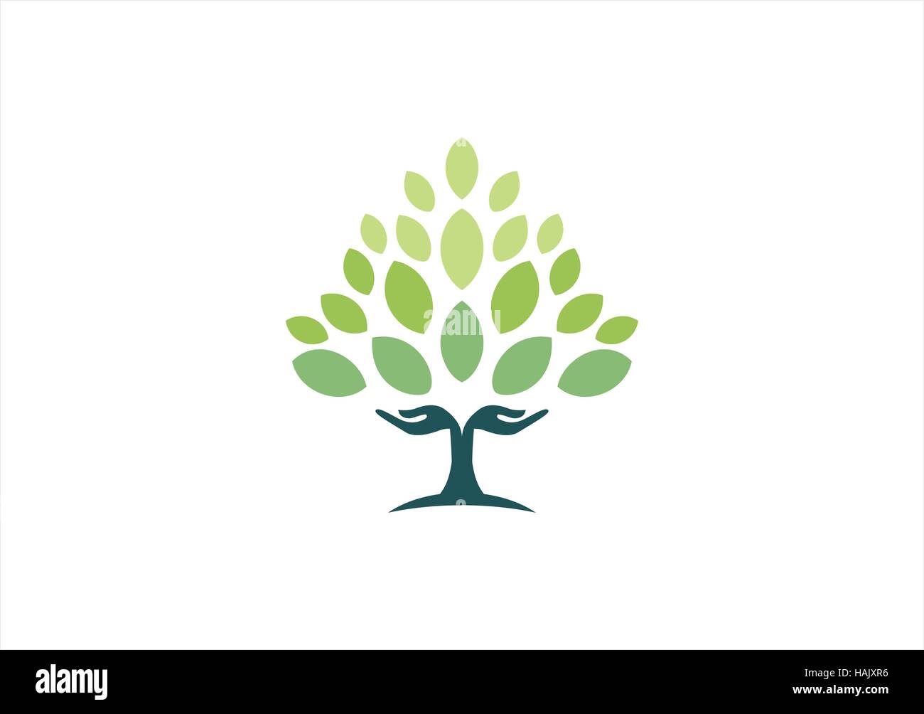 Albero mano logo naturale, lato albero simbolo del logo, wellness yoga salute icona disegno vettoriale Illustrazione Vettoriale