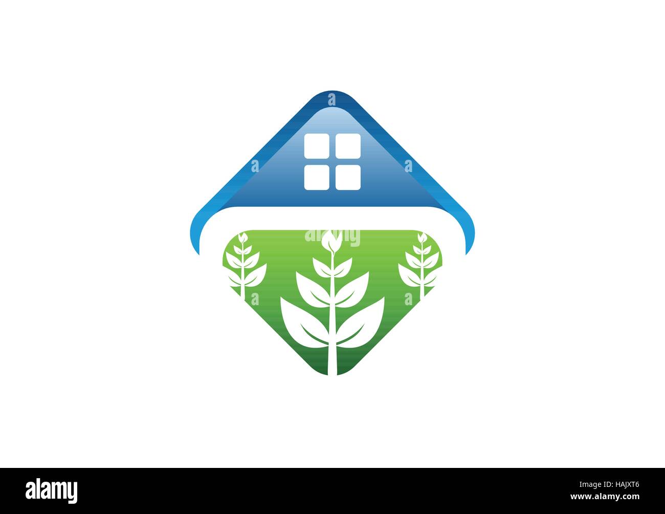 Il logo della casa, naturale immobiliare di icona, sana piazza home shelter piante simbolo disegno vettoriale Illustrazione Vettoriale