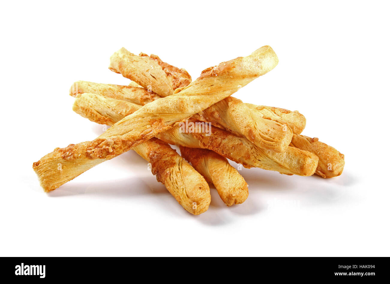 Formaggio salato snack stick isolato su bianco Foto Stock
