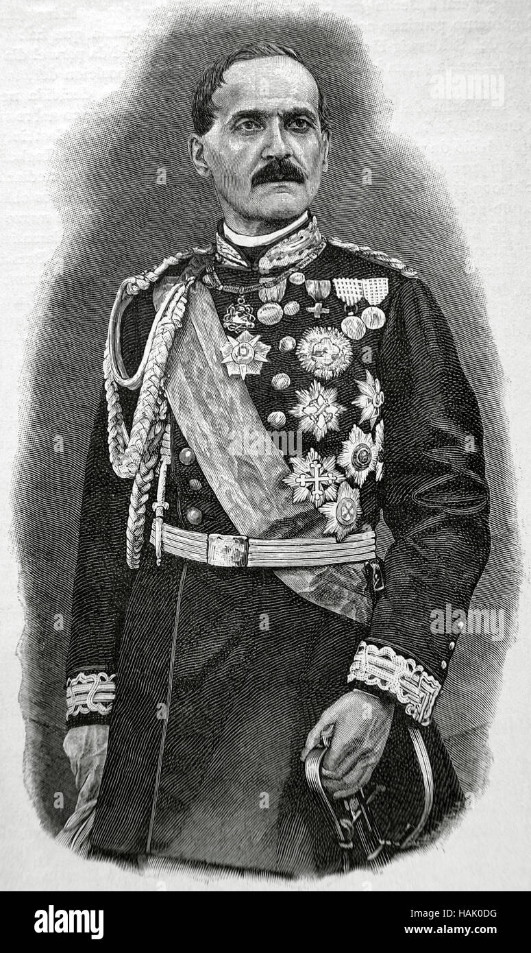 Luigi Federico Menabrea (1809-1896), il conte Menabrea e Marchese di Valdora. Generale Italiano statista e matematico. Ha servito come il Primo Ministro dell'Italia dal 1867 al 1869. Ritratto. Incisione in "Historia universale", 1885. Foto Stock