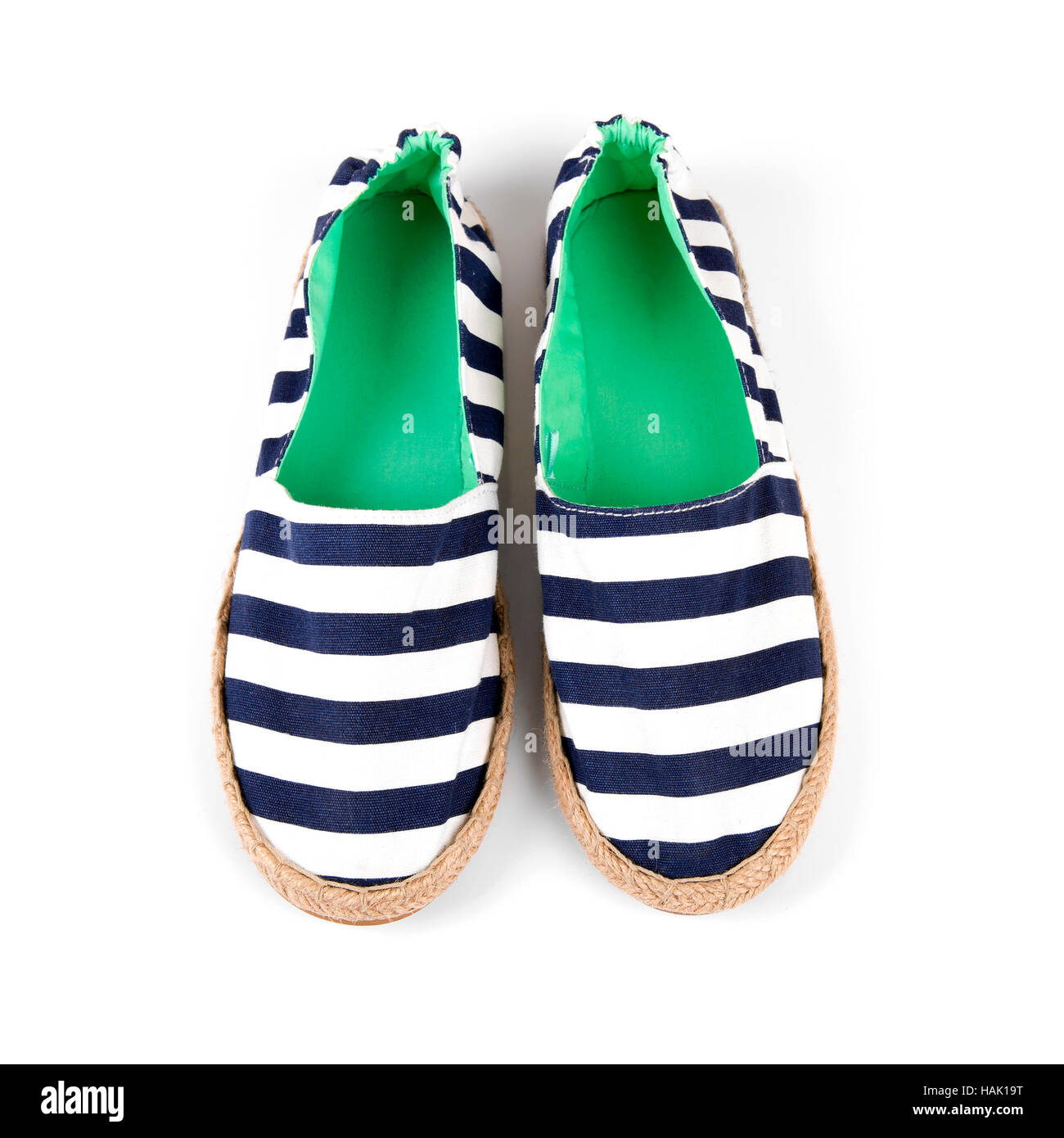 Stile marinaio striped scarpe da donna isolato su bianco Foto Stock