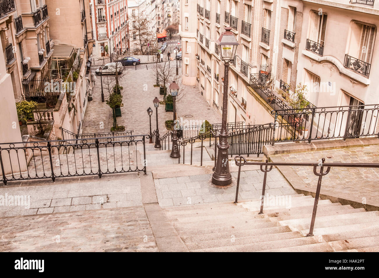 Una scalinata di Montmartre, Parigi. Foto Stock
