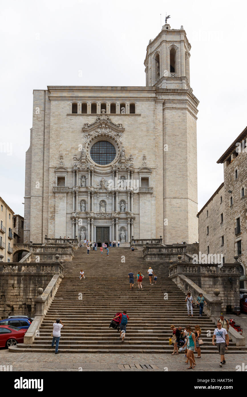 Le fasi fino alla Cattedrale di Girona Foto Stock