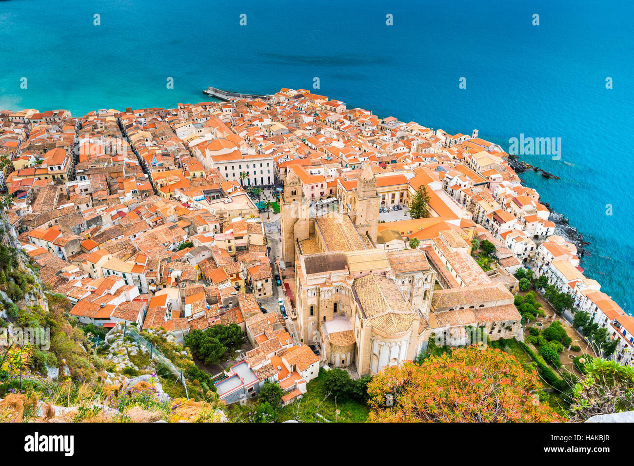 Veduta aerea di Cefalu, Italy. Foto Stock