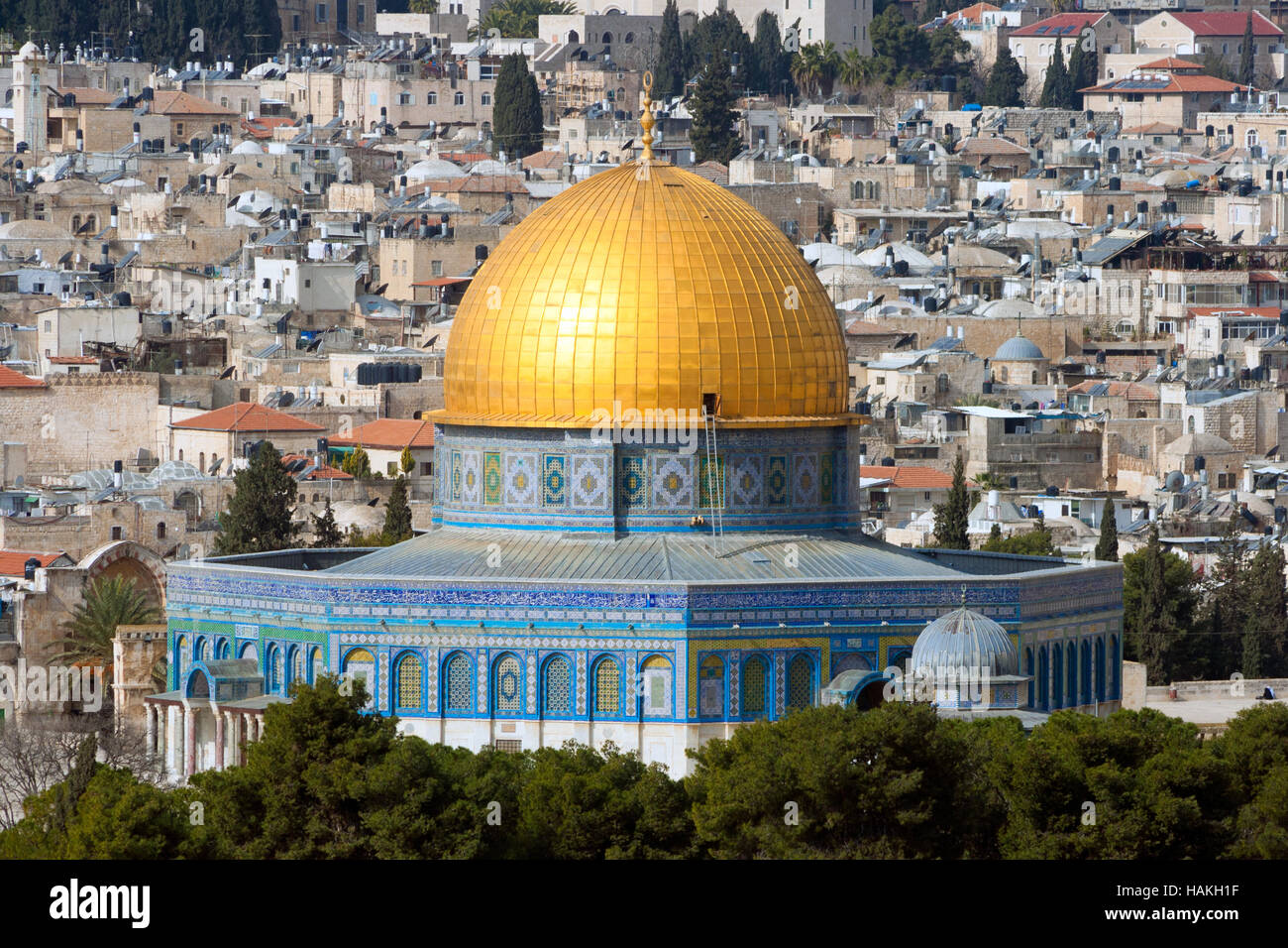 Cupola della Roccia sulla Spianata delle Moschee di Gerusalemme - Israele Foto Stock