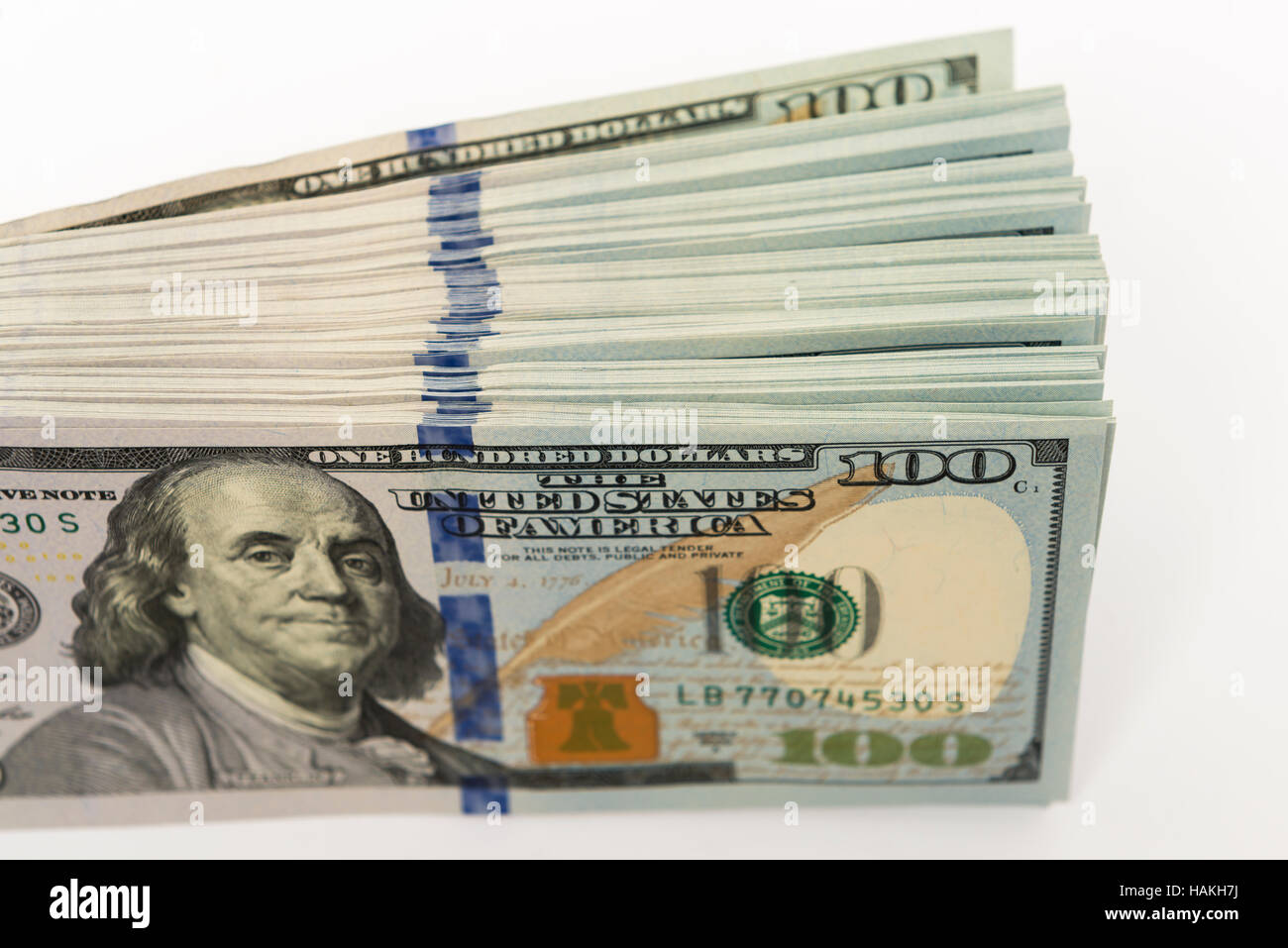 Pack di centinaia di dollari di banconote è un sacco di soldi Foto Stock