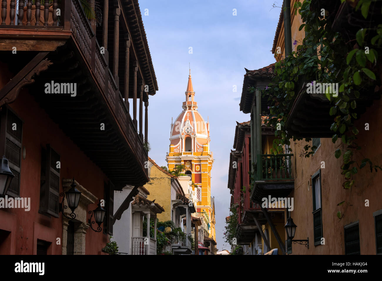 Architettura storica nella città coloniale nel centro di Cartagena, Colombia Foto Stock