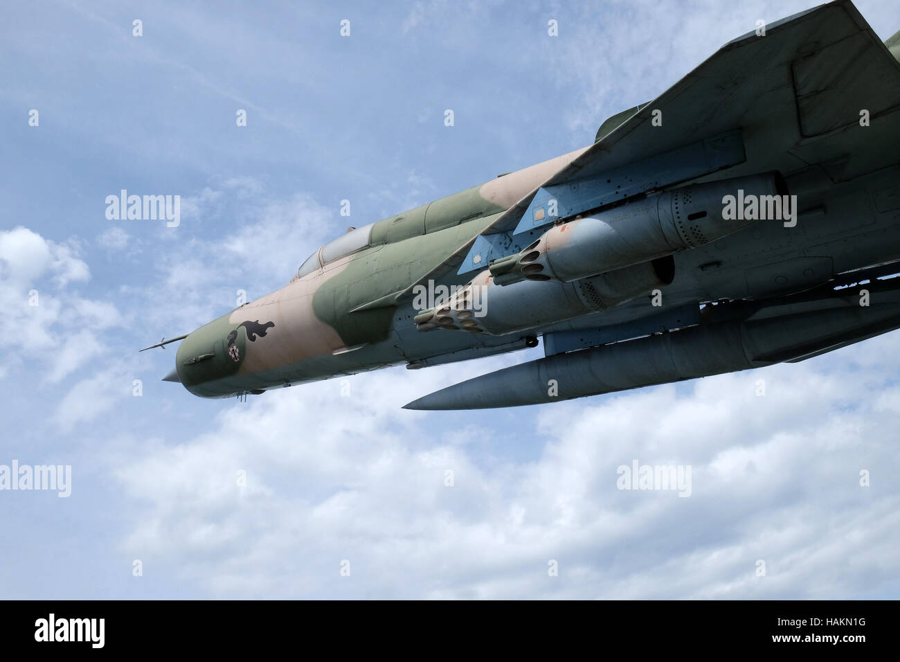Museo della guerra croato di indipendenza, 1991 - 1995, fighter di aerei da combattimento MIG 21, Turanj, Croazia Foto Stock