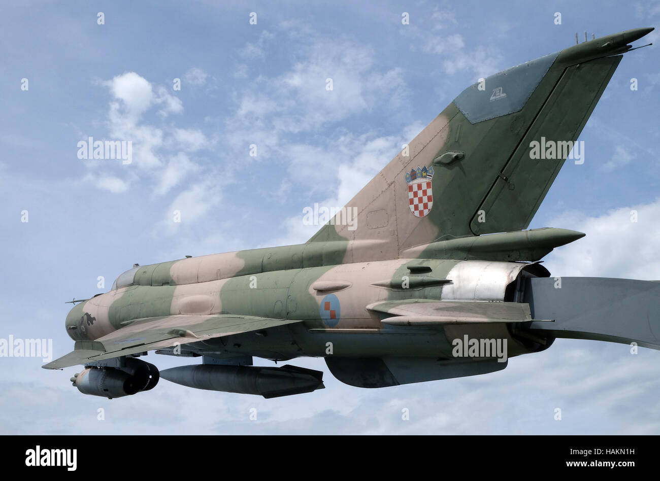 Museo della guerra croato di indipendenza, 1991 - 1995, fighter di aerei da combattimento MIG 21, Turanj, Croazia Foto Stock