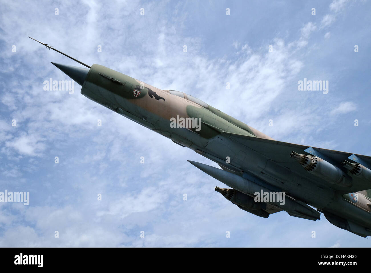 Museo della guerra croato di indipendenza, 1991 - 1995, fighter di aerei da combattimento MIG 21, Turanj, Croazia Foto Stock