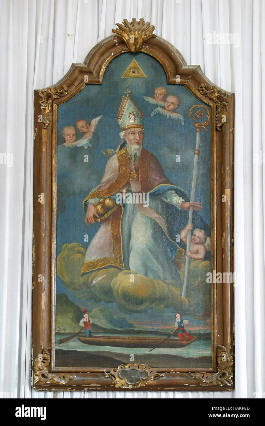 Saint Nicholas, pala nella chiesa parrocchiale di Nostra Signora della Neve di Kamensko, Croazia il 23 settembre, 2013 Foto Stock