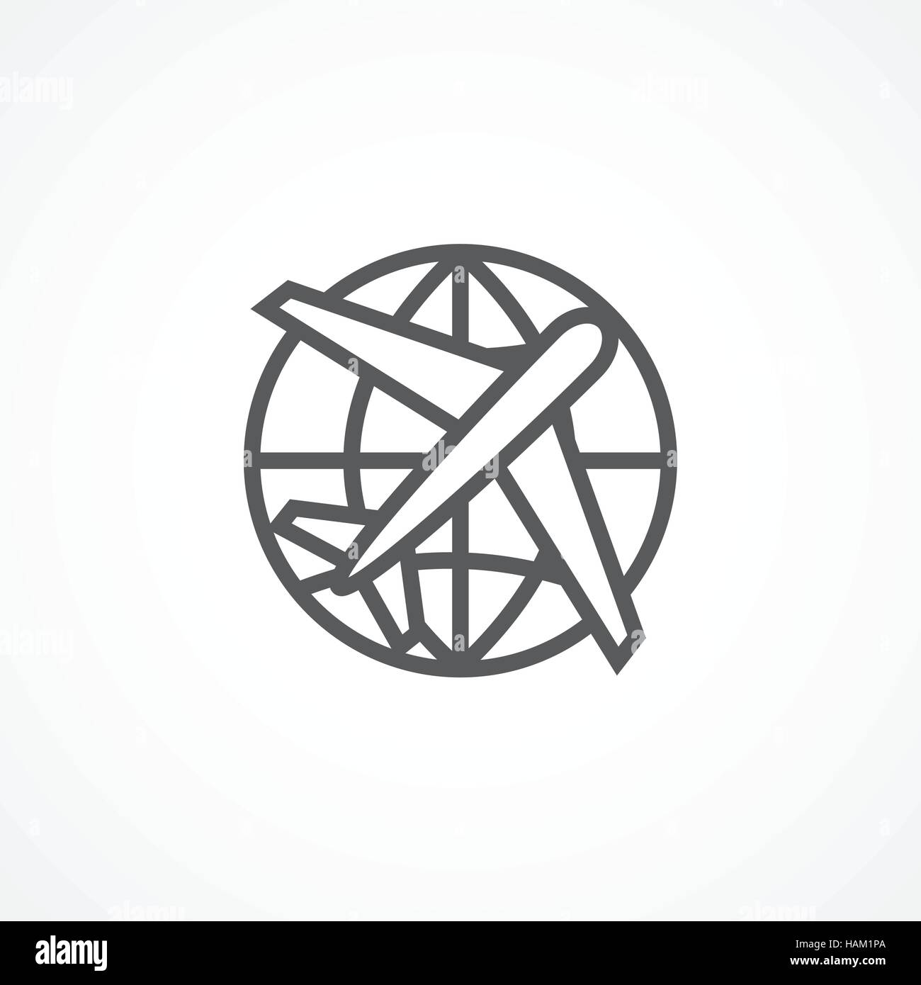 Globo e piano icona del viaggio su bianco Illustrazione Vettoriale